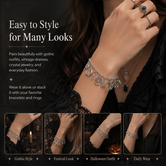 Vintage Witchy Charm Bracelet | Alternative, Magical, Spiritual Jewelery for Women