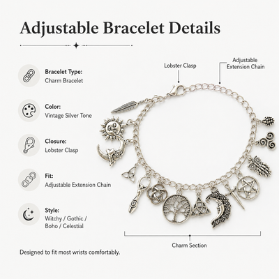 Vintage Witchy Charm Bracelet | Alternative, Magical, Spiritual Jewelery for Women