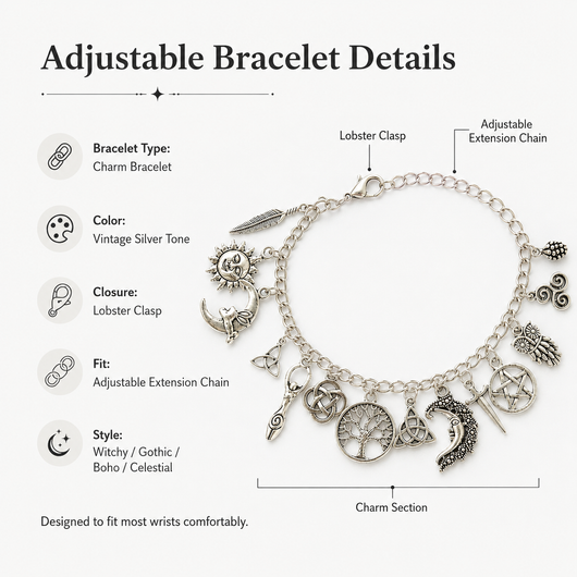 Vintage Witchy Charm Bracelet | Alternative, Magical, Spiritual Jewelery for Women