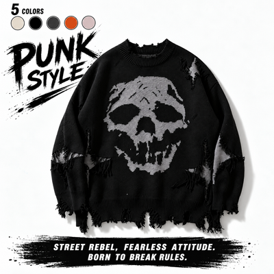 Ripped Skull Graphic Sweater