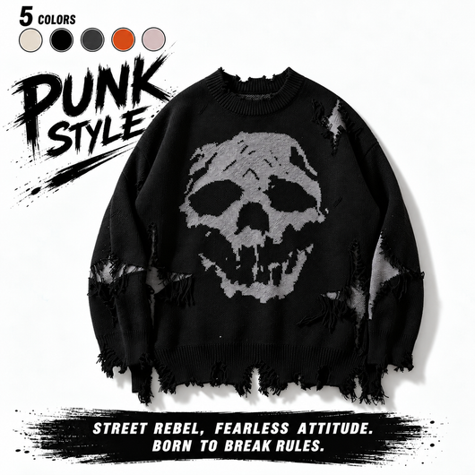 Ripped Skull Graphic Sweater