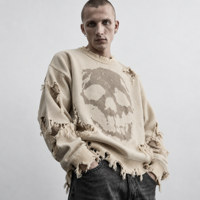 Ripped Skull Graphic Sweater