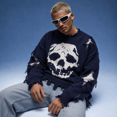 Ripped Skull Graphic Sweater