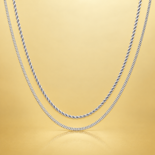 2 Piece Silver Cuban Chain