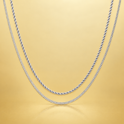2 Piece Silver Cuban Chain